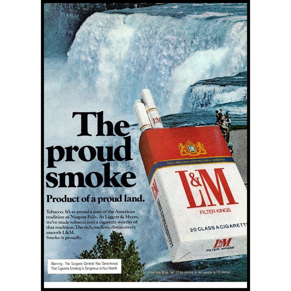 1975 L&M Cigarettes Vintage Print Ad Niagara Falls Nature Waterfall Wall Art